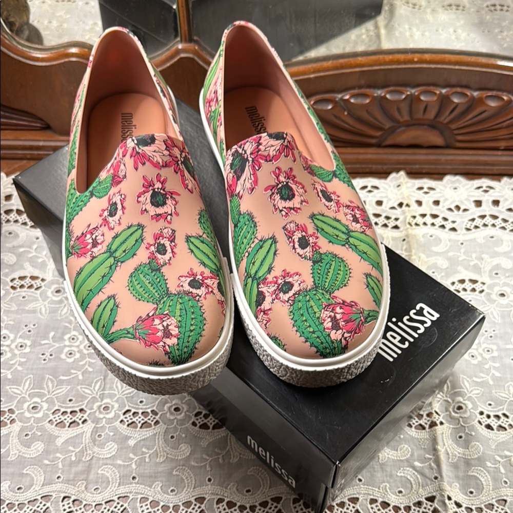 Melissa Women's Ground III Cactus Print Slip-On Shoes - Pink and Green Size 8